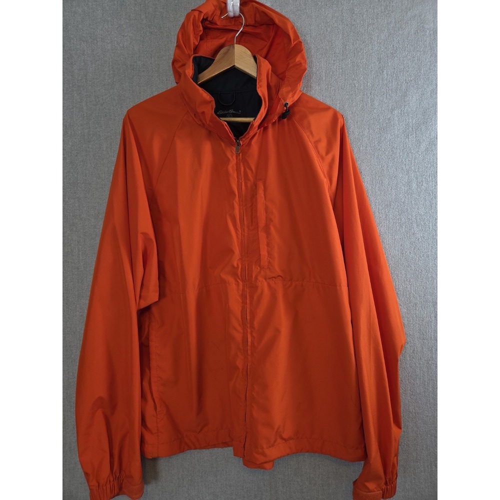 Eddie Bauer Jacket Mens XL Orange Windbreaker Lightweight Lined Coat Vented Hood